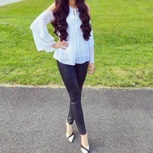 BCBG Elegant White Cold Shoulder Blouse